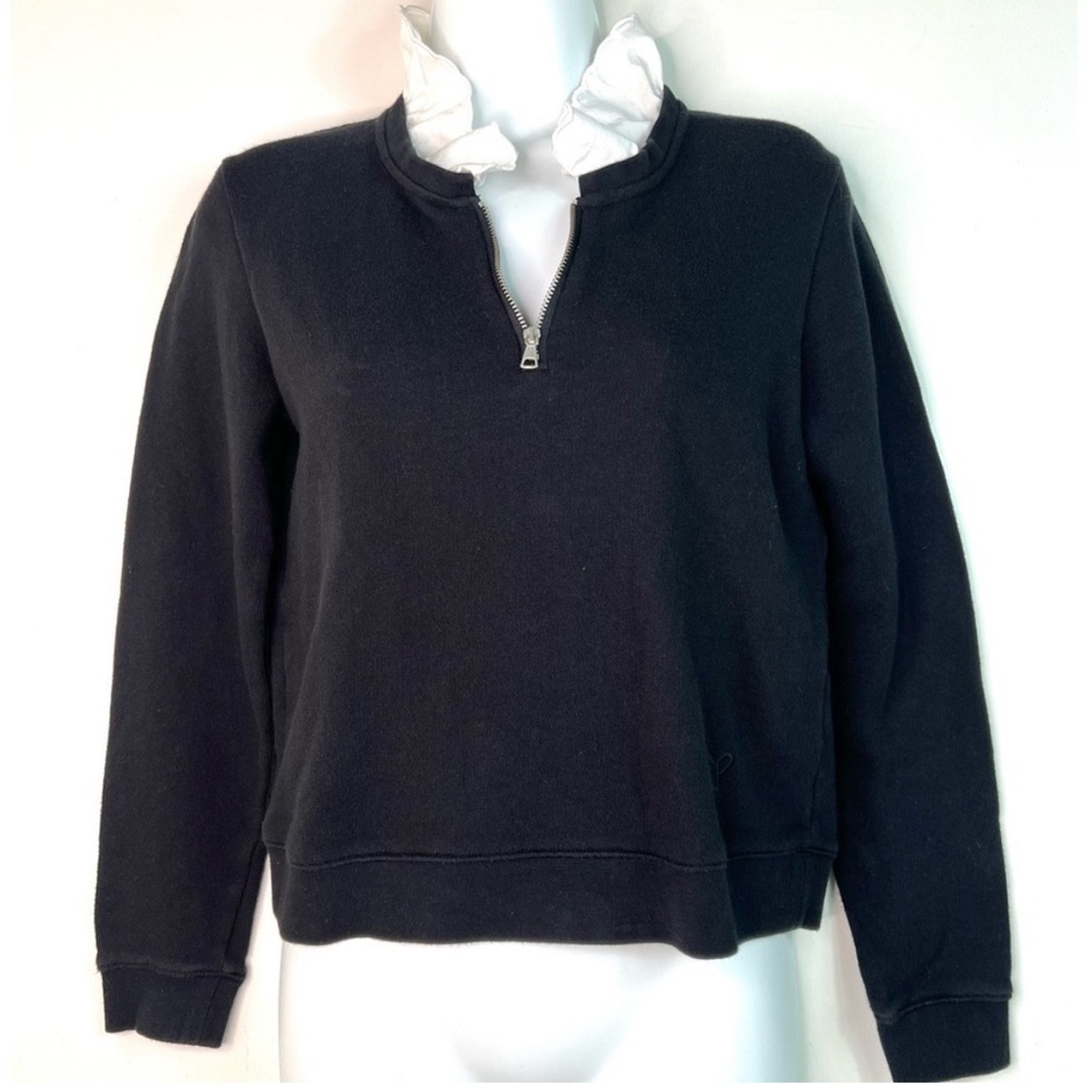 Claudie Pierlot Zip White Ruffle Sweatshirt Black Size 1/Small